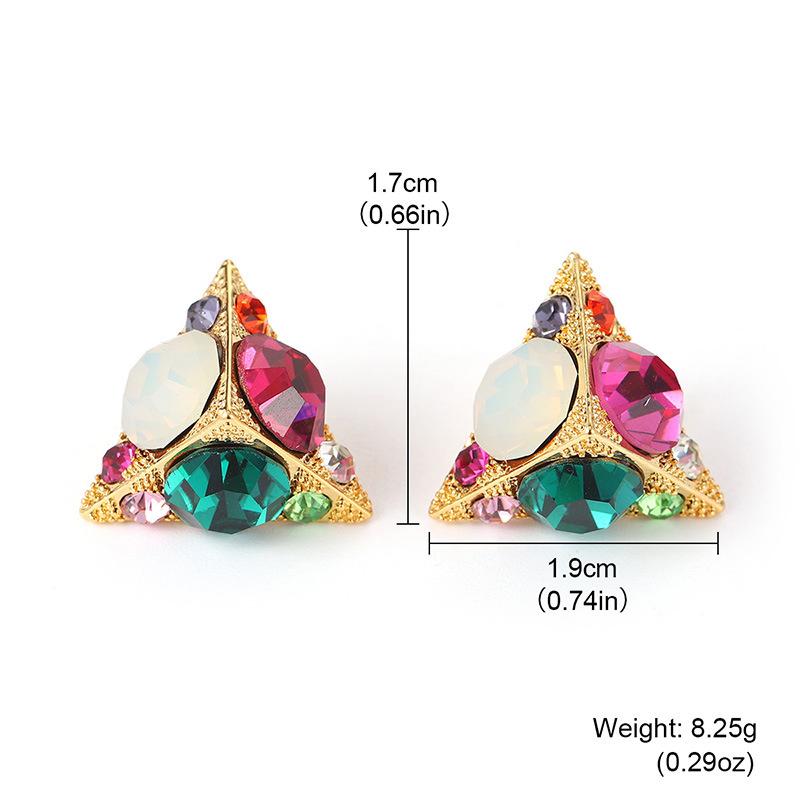 

Retro color triangular zircon 925 silver needle stud earrings fashion French light luxury high sense ins temperament earrings women