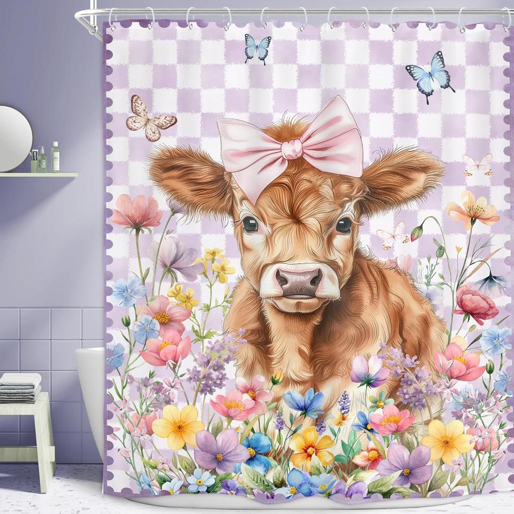 Funny Rubber Duck Shower Curtain Cute Yellow Pink Kids Animal in Bathtub Lovely Green Plants Botanical Brush for Teens Boys