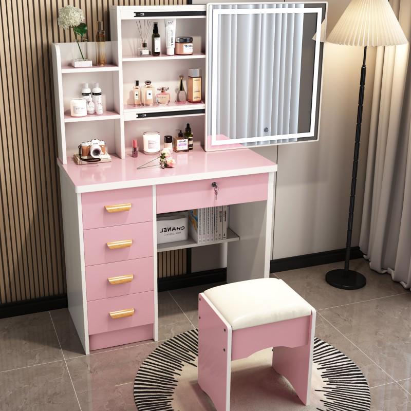 Compact Modern Makeup Dressing Table with Sliding Mirror and Integrated Storage