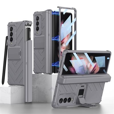 Magnetický pantový stojánek Tvrdý kryt pro Samsung Galaxy Z Fold 3 5G Pouzdro Vestavěná ochrana displeje Nárazuvzdorné pouzdro na telefon Coque Fundas