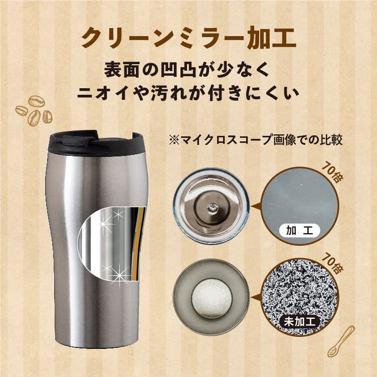 Atlas Tumbler with Lid 350ml Silver Stainless Steel Vacuum Insulated Preservation Cafe Hot/Cold AFTZ-350SV