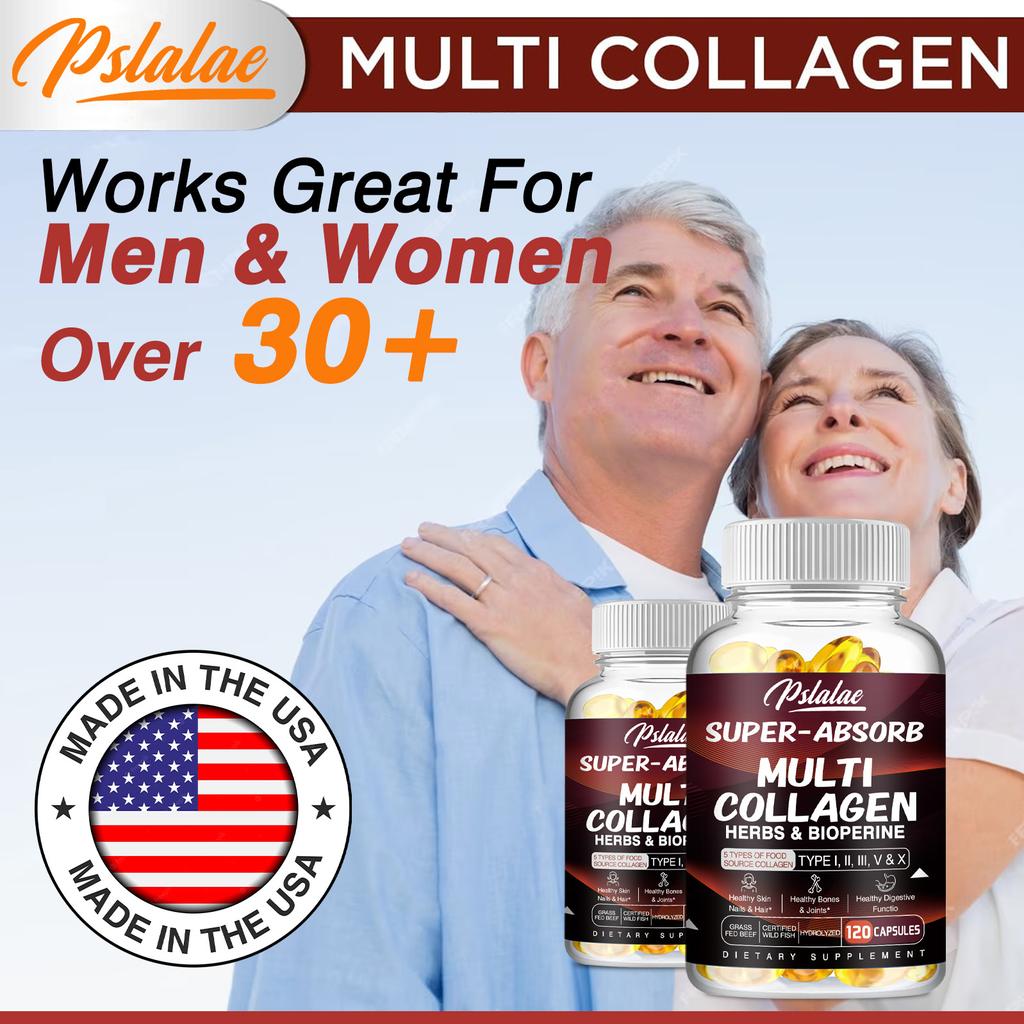 Multi Collagen Complex 1970mg 120 Capsules - 5 Types I II III V X, Beauty & Wellness