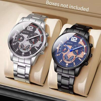 2 Stück/Set Mode Herren Business Uhren Luxus Analog Quarz Uhr Mit Kalender Für Herren Uhr Reloj Hombre
