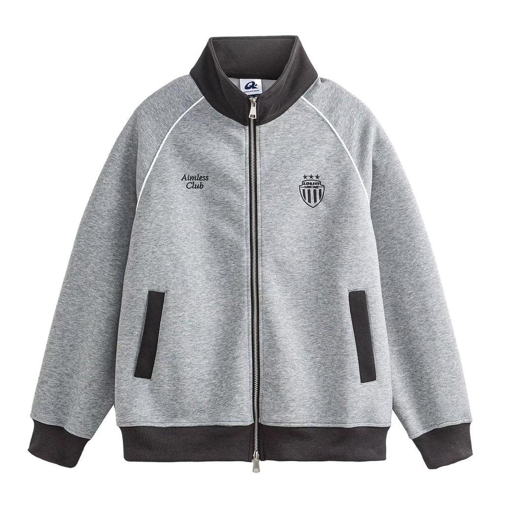 Spring Retro Color Block Raglan Sleeve Casual Jacket with Stand Collar