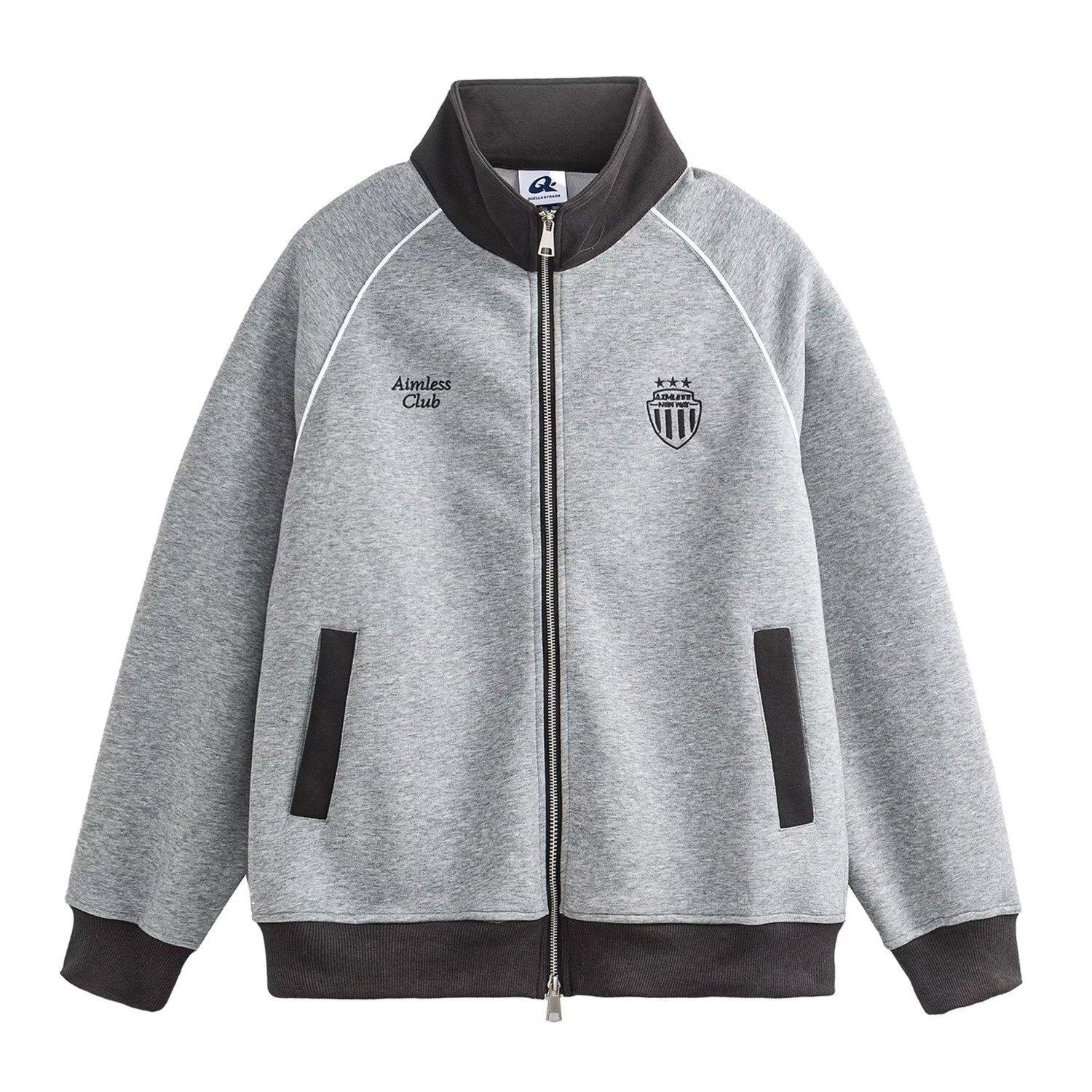 Spring Retro Color Block Raglan Sleeve Casual Jacket with Stand Collar M светло-серый