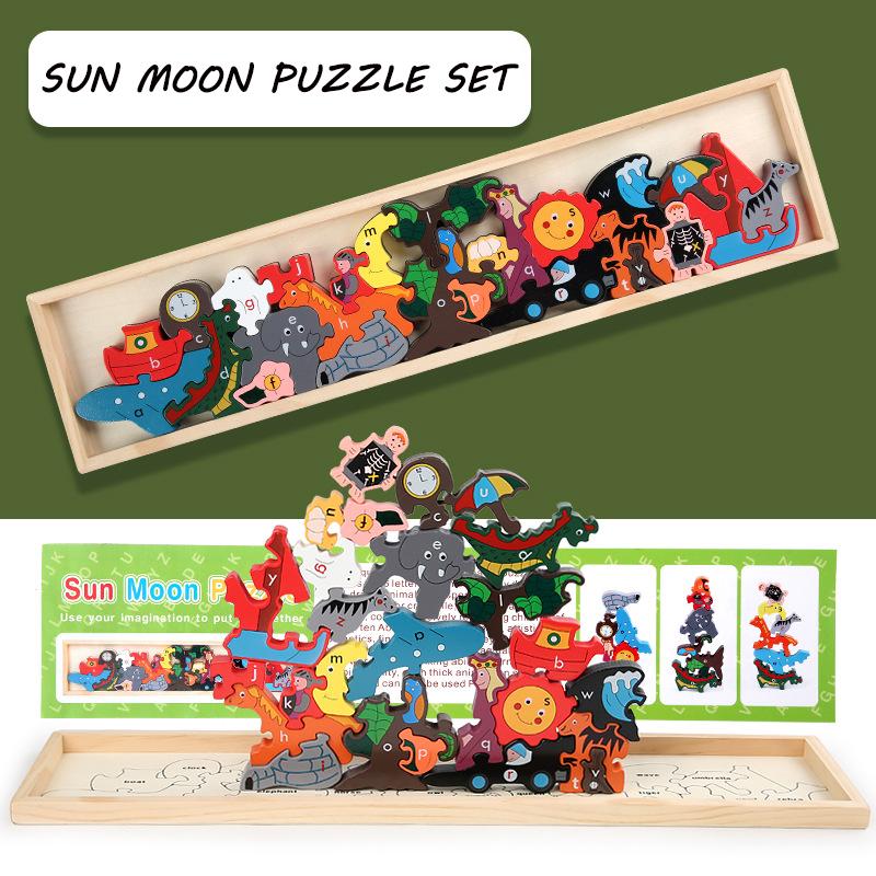 Big Wooden Animal Blocks Sensory Kids Montessori Toys Shape Matching Balance Stacking Games Fine Motor Thinking Educational Toys