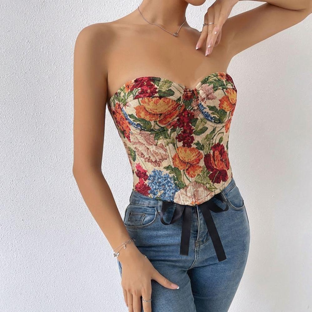 Off-shoulder Floral Underwired Corset Multi-Color Strapless Corset Top Daily Streetwear