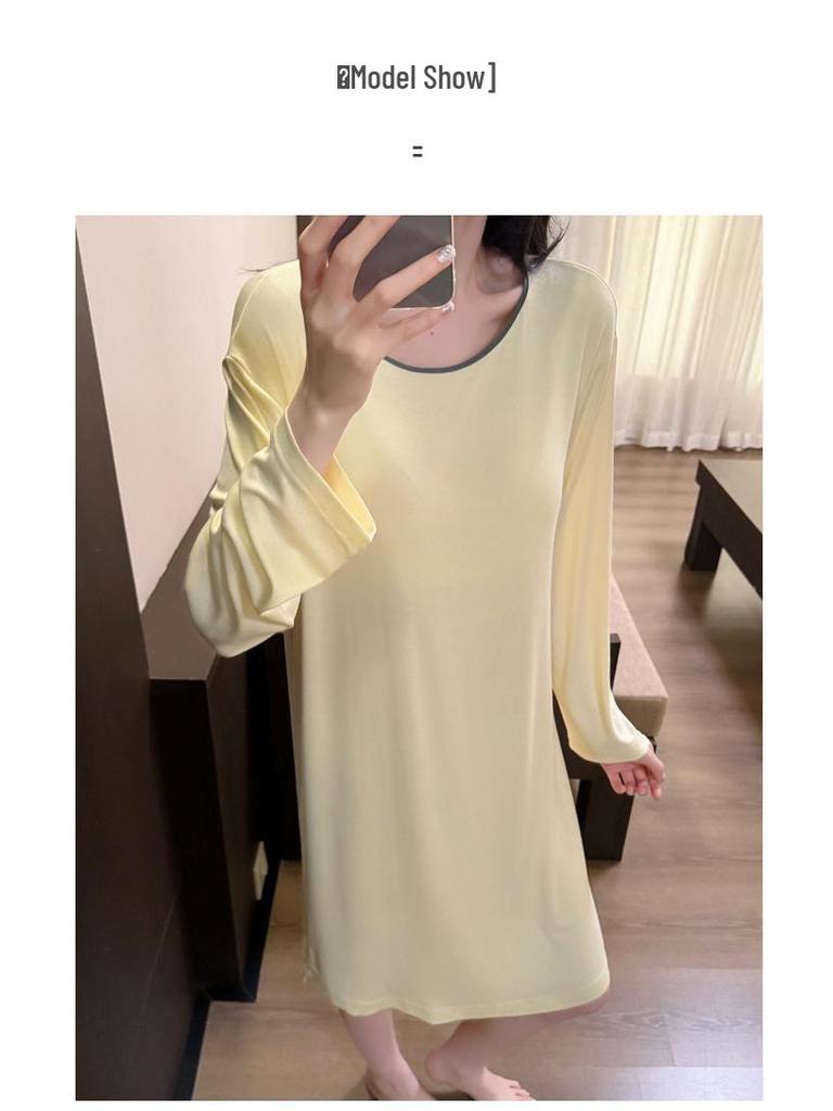 Übergröße Modal Viskose Nachthemd mit Brustpolstern für Frühling und Herbst