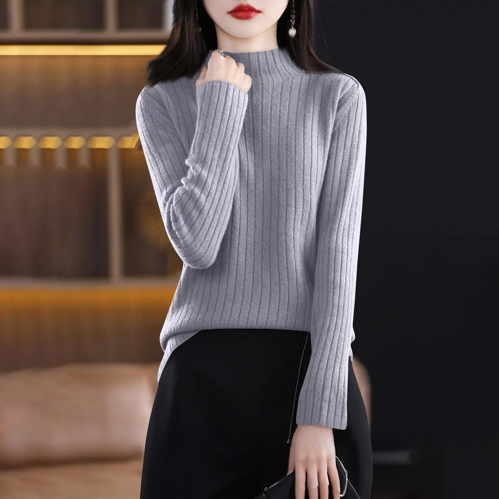 Women's Fashion Long Sleeve Solid Color Pullover Turtleneck Base Sweater Top