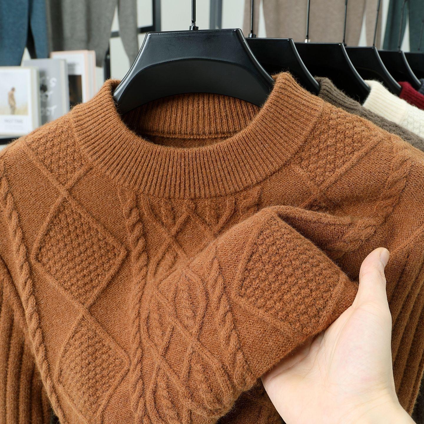 2025 Men s Winter Jacquard Knit Sweater - Thick Long Sleeve, Half-High Collar XXXL