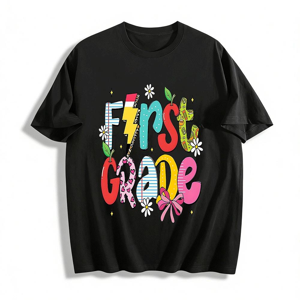 First Grade Graphic Tee Kids Back To School Casual Top Pure cotton T-shirt XXS