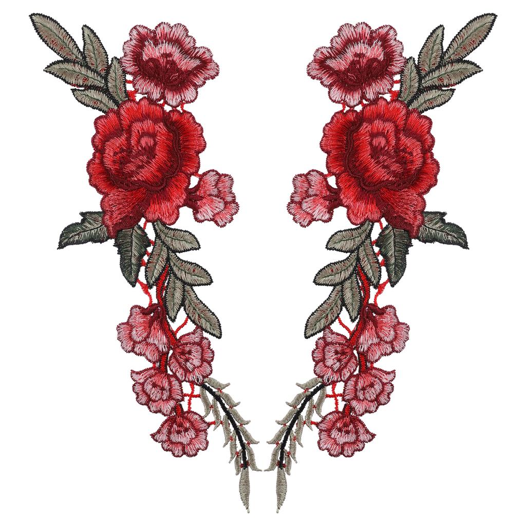 1 Pair Rose Flower Patch Embroidered Bag Applique Clothes Vintage Sew On Badges Crafts Homemade Sewing Accessories