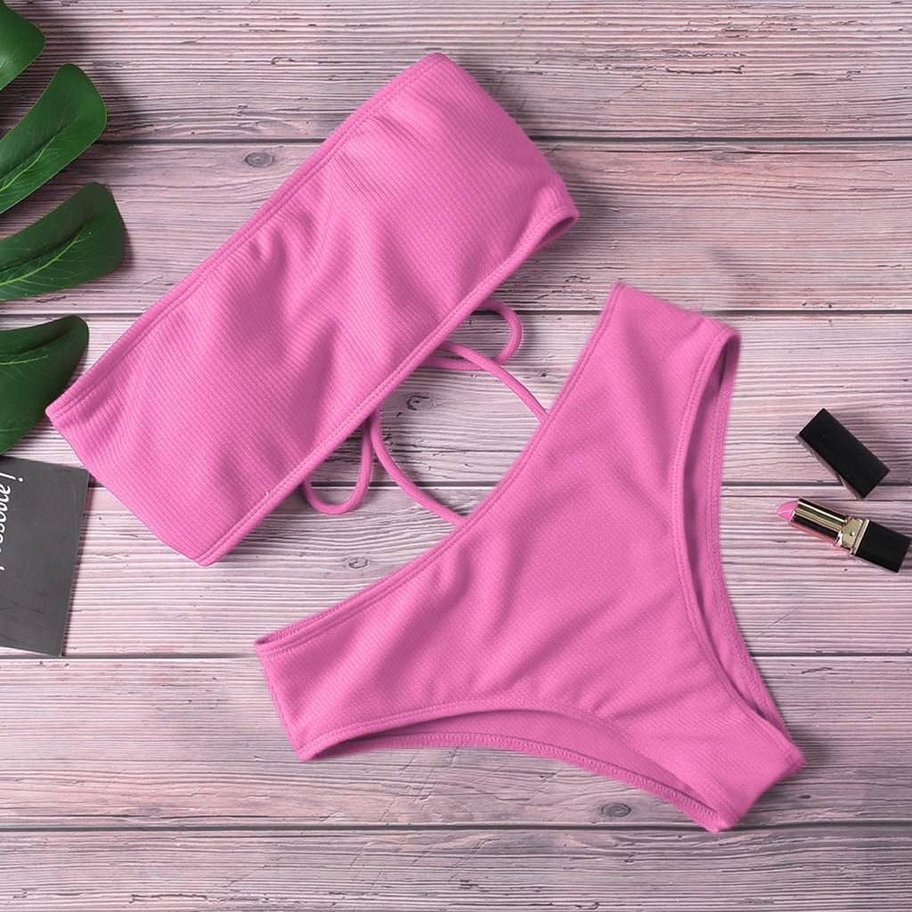Damen Zweiteiliger Mode Bandeau Bikini Mit Gepolsterten Cups Und Ohne Bügel Badeanzug
