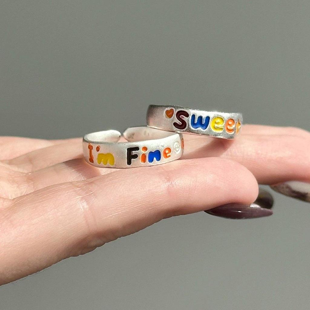 Children's Rainbow Letter Ring: Women's Stylish Adjustable Open Finger Ring, Trendy and Unique Design.