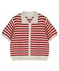 Vleti V-Neck Stripe Collar Half Knit Cardigan (Red)