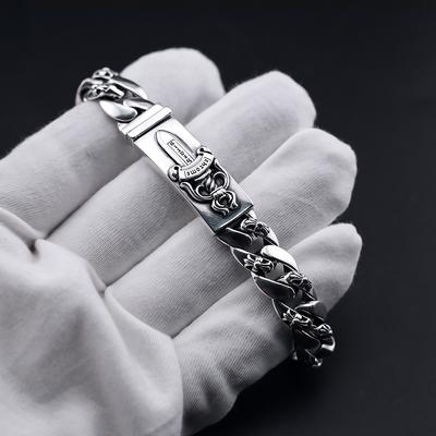 Trendy Retro Old-fashioned Personality Hip-hop Punk Domineering Men's Thai Silver Holy Sword Cross Flower Double-sided Bracelet
