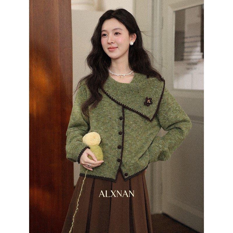 Женский вязаный свитер Lu Xiangnan в ретро-стиле с большим воротником M