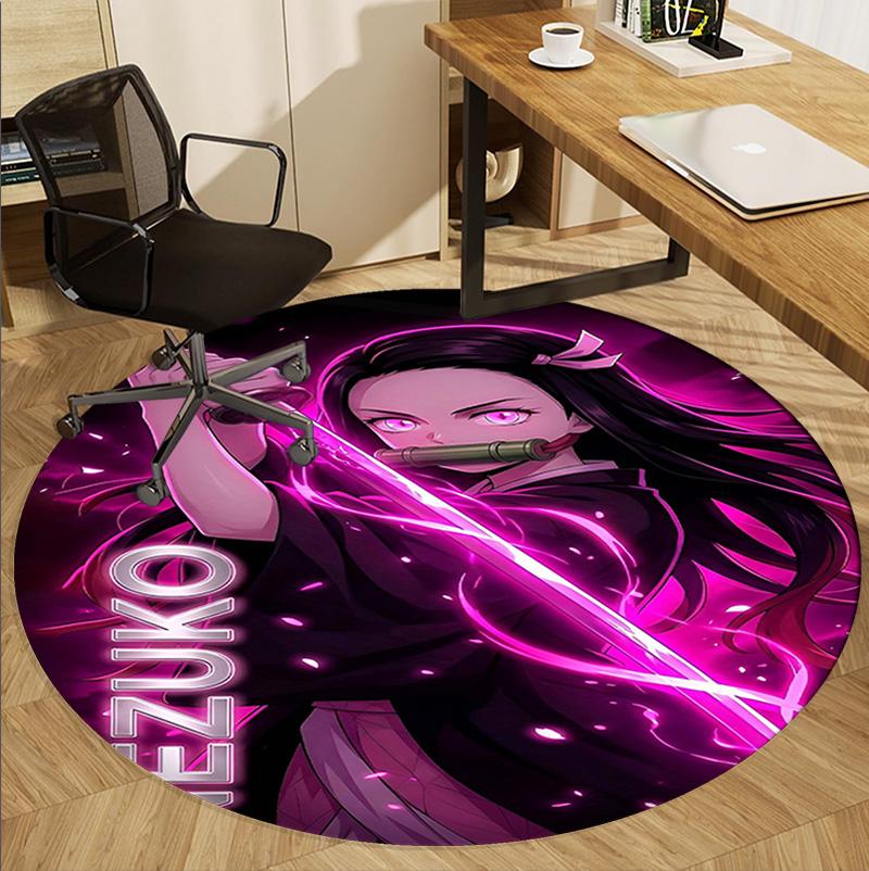 Demon Slayer Pattern Round Rug, Indoor/Outdoor Mat, for Picnic, Gameroom, Bedroom, Office, Living Room, Home Decor Carpet, Birthday Gift