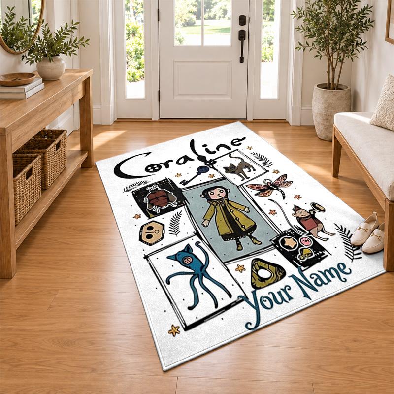 Coraline Custom Name Personalized Rug Non‑Slip Doormat Floor Carpet Housewarming Birthday Gift for Family Friends
