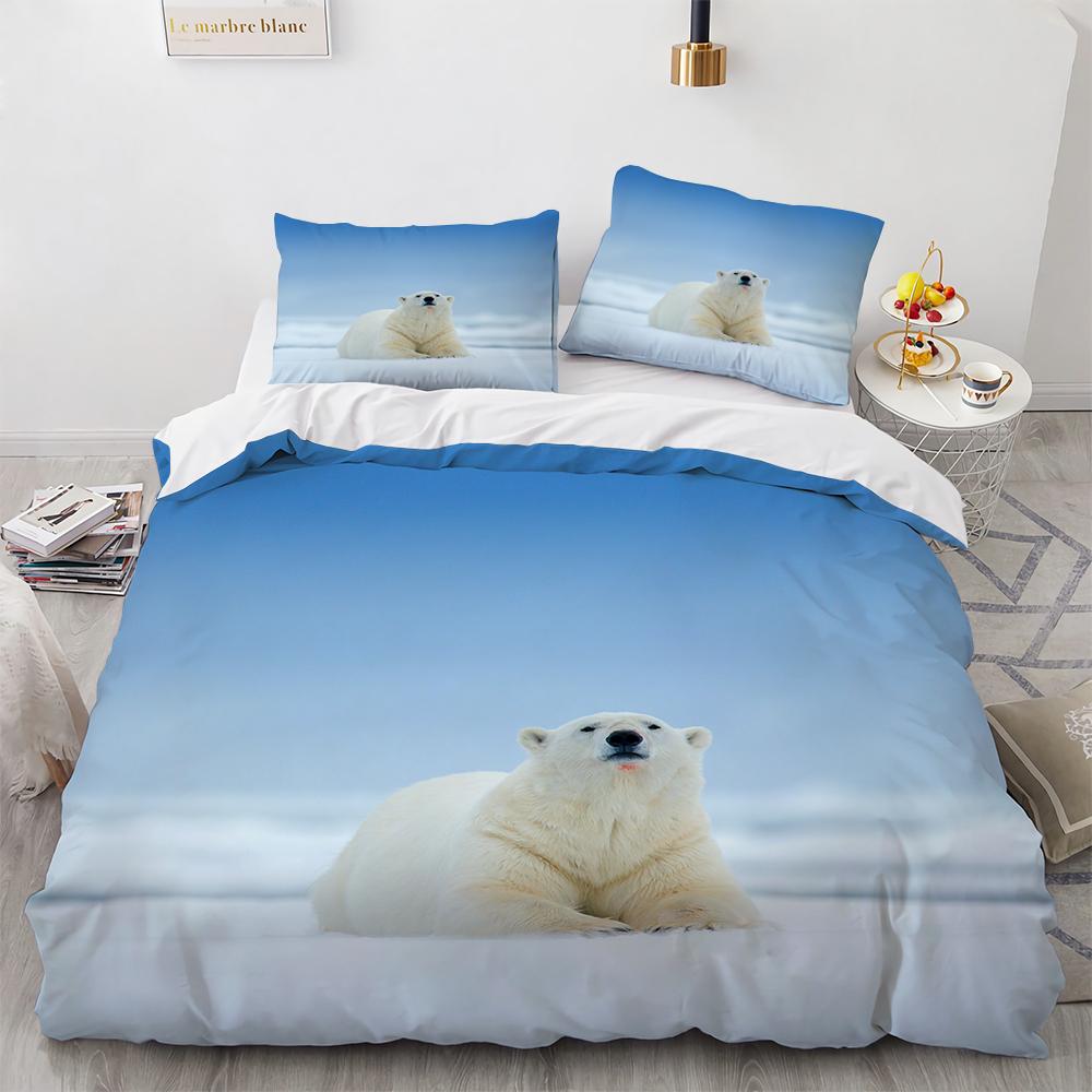 Polyester Duvet Cover With Pillowcases 3D Print Polar Bears On The Island Couples Arctic Animals Bedroom Set Bedding Dropship