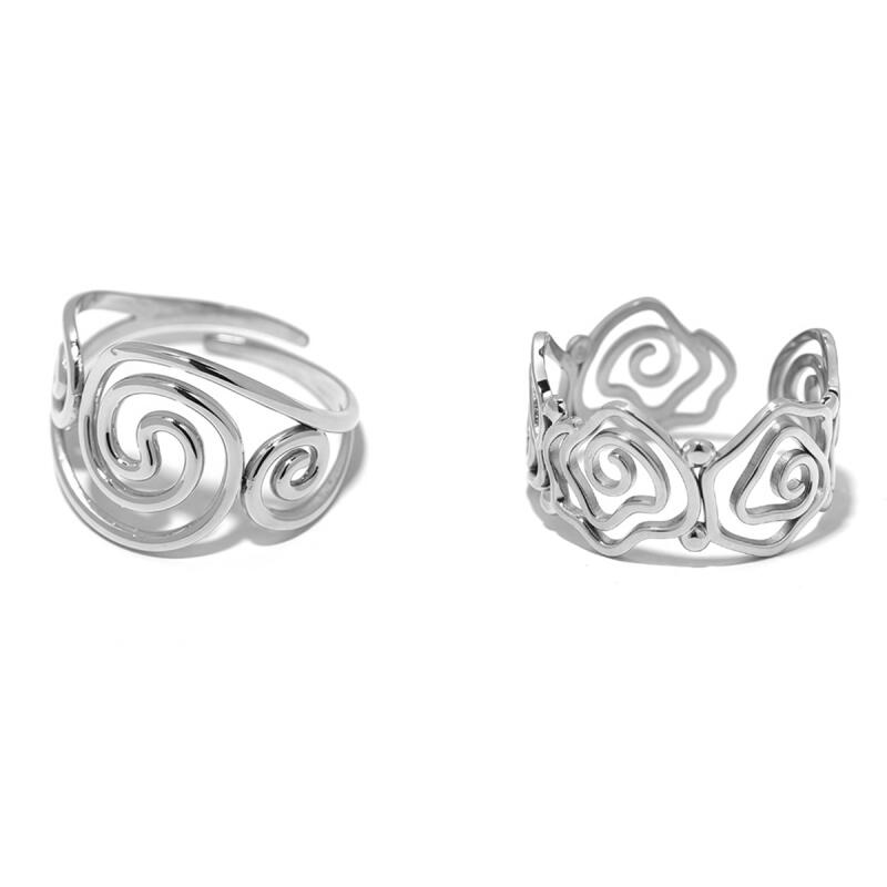 Edelstahl Vortex Spiral Hohlringe für Damen Herren Geometrisch Verdrehte Linien Weit Öffnende Ringe Bankett Schmuck Accessoires