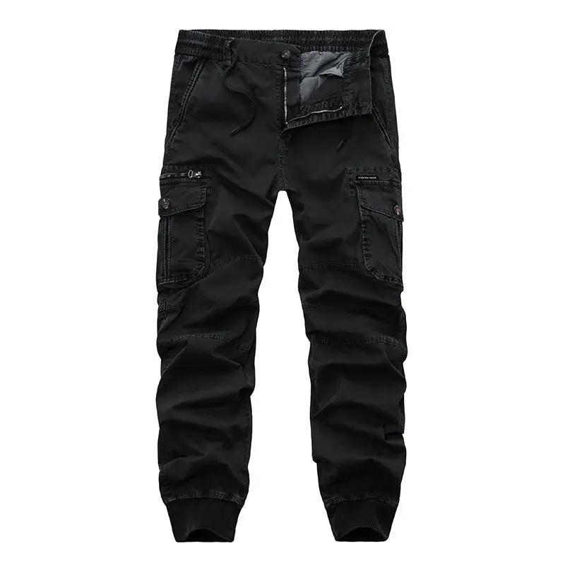 Men Casual Joggers Solid Color Pants Men Cotton Elastic Trousers Military Style Army Cargo Pants