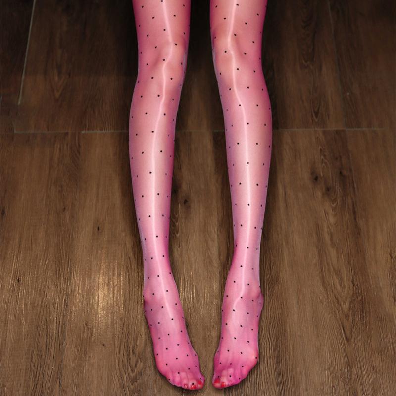 Luxury Aurora Series Polka Dot Tights Foot Shaped Design Sheer To Waist Pantyhose Night Club Oil Shiny Stockings For Women
