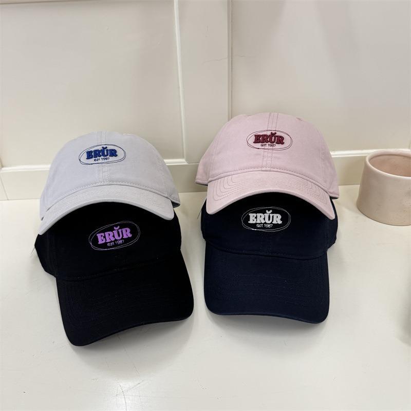 Simple small letter embroidered baseball cap women washed soft top wide brim big face versatile cap men
