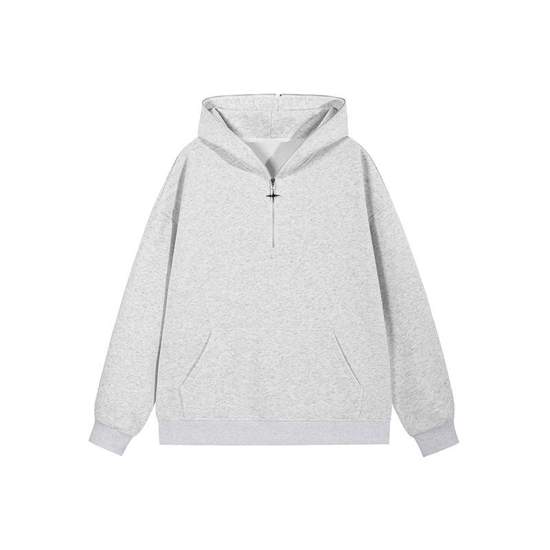 Men s 320g Cotton Loose Half-Zip Hooded Sweatshirt - Long Sleeve, Solid Color, Casual Outdoor Sportswear Extra Large