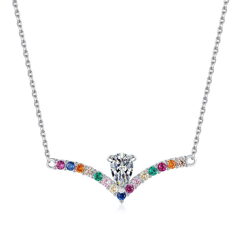 S925 Sterling Silver V-Shape Water Drop Pendant 1 Karat D Color Moissanite Necklace for Women 18inches серебряный