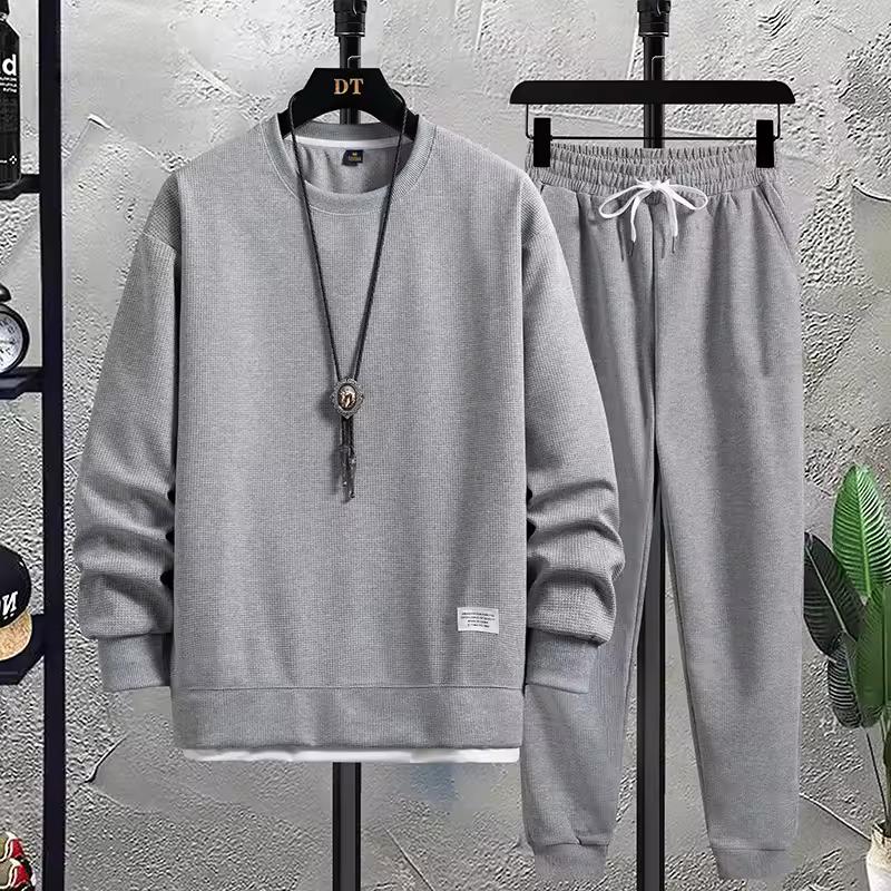 

Spring Autumn Men s Suit Casual T-shirt + Shorts Suit Men s Tracksuit Solid Color Tracksuit Loose Suit S світло-сірого кольору