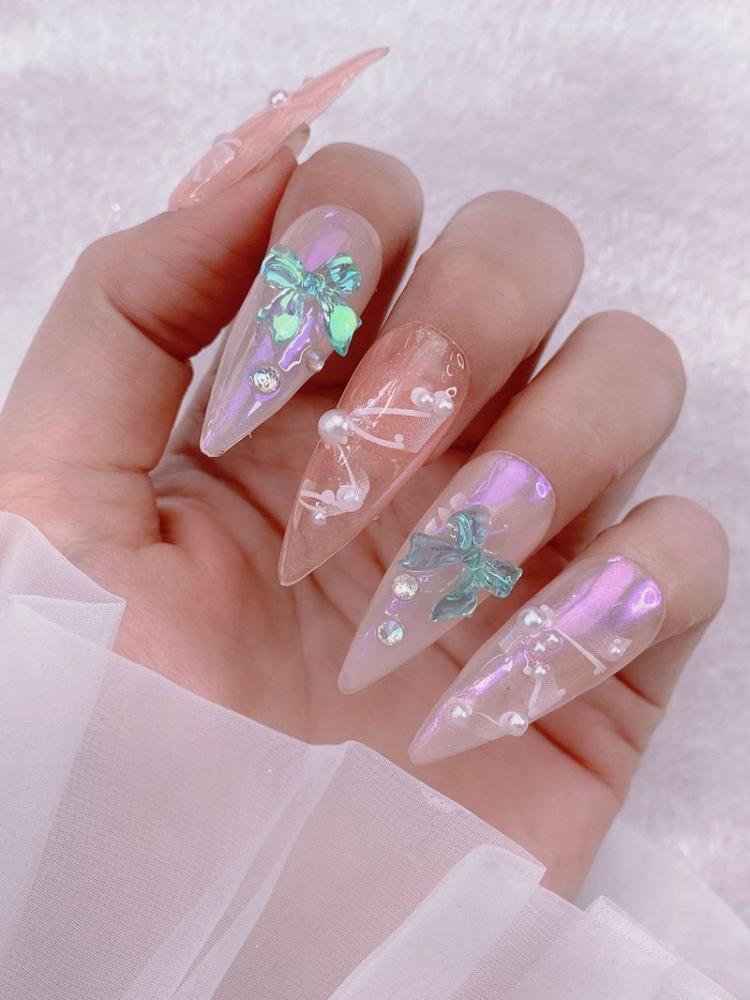 6 Grids 3D Cute Bow Nail Charms Holographic DIY Resin Aurora Decoration Valentine Nail Design Manicure Jewelry Accessories