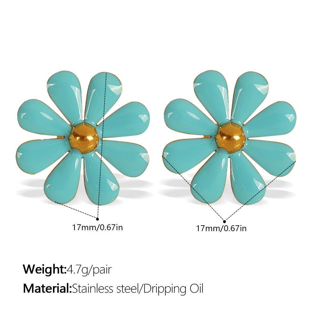 Retro Hong Kong Style Oil Drip Flower Stud Earrings Stainless Steel Gold Plated Simple Small Fashion Pearl Earrings Women