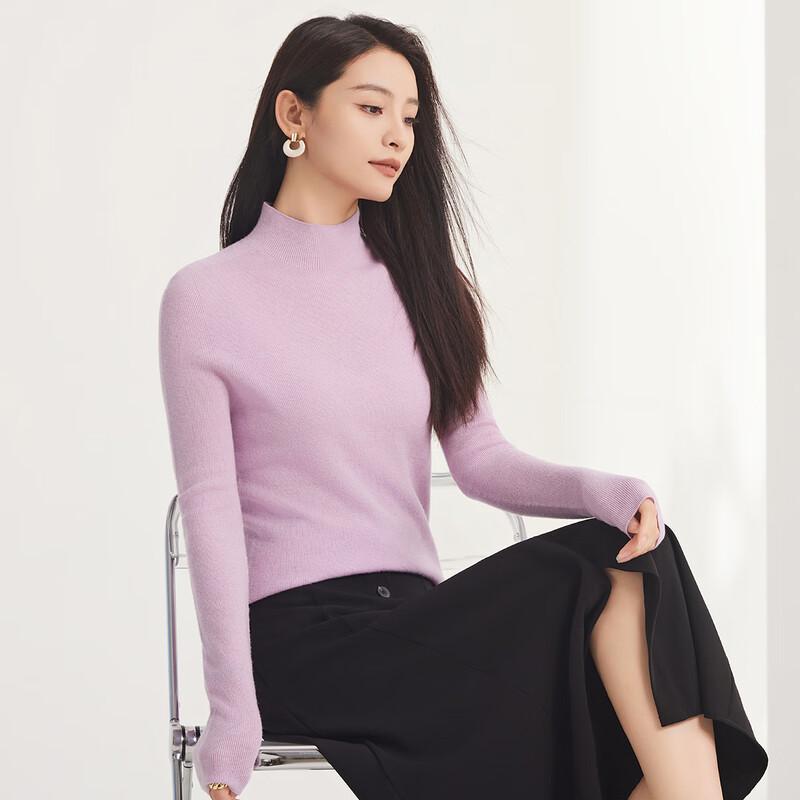 FAPAI Women's 100% Lambswool Slim Fit Semi-High Neck Sweater