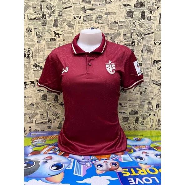 Thailand Women FOOTBALL SOCCER NATION TEAM JERSEY SHIRT HOME FAN Print Polo Collar Quick Dry Short Sleeve Uniform Elephant Logo Sport