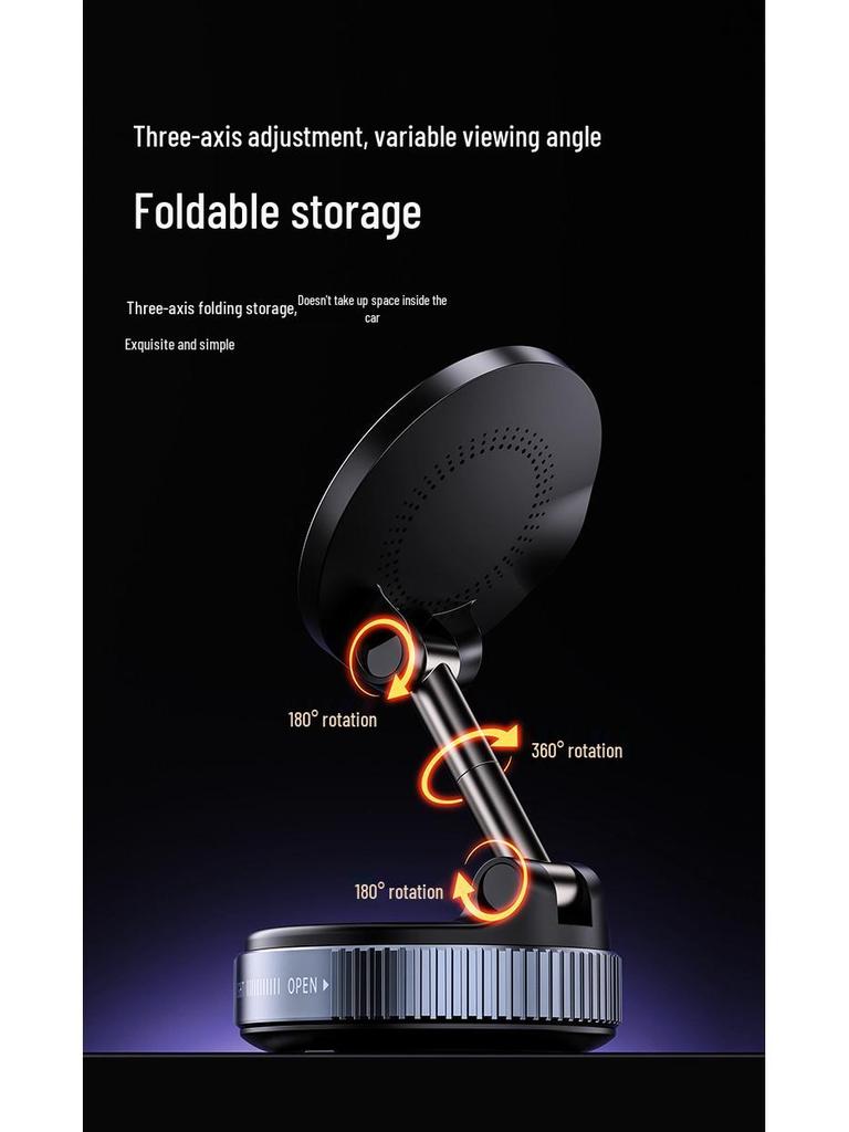 Multifunctional Car Phone Holder with Wireless Charging & 360° Rotation, MagSafe-Compatible with Magnetic Suction Cup