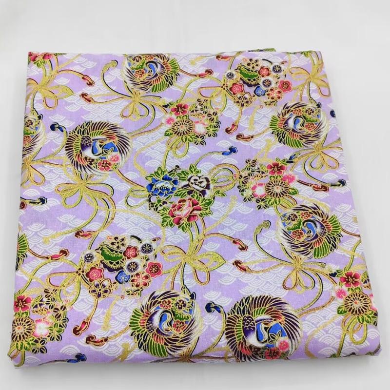 5 Stück Vergoldungsdruck Handgefertigtes Material Baumwollstoff Japanischer Stil Kimono Bronzefarbenes Heimtextil für Patchwork