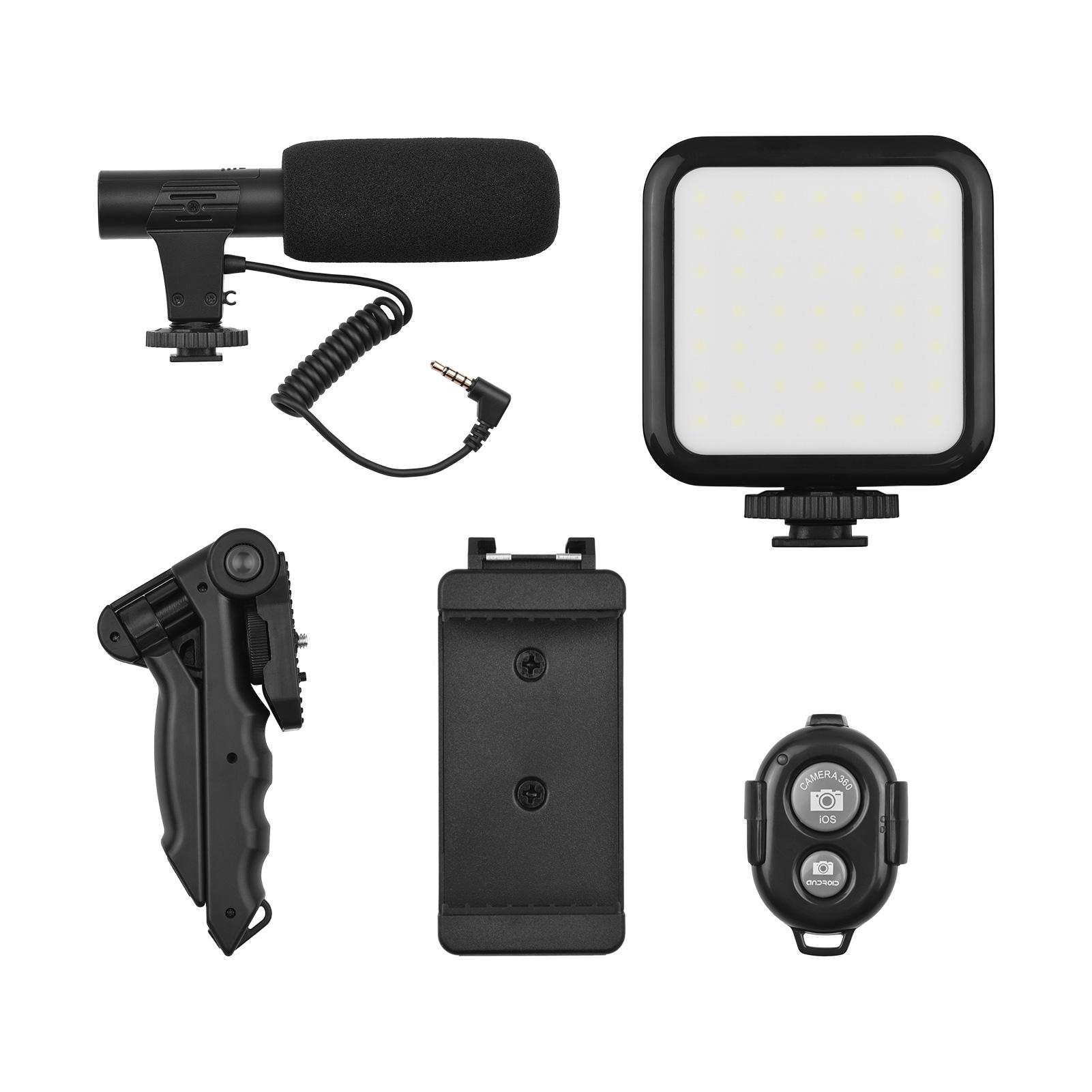 

Andoer KIT-05LM Tripod Smartphone Vlog Video Kit with Phone Holder Microphone LED Video Light Remote Shutter for Phone Camera