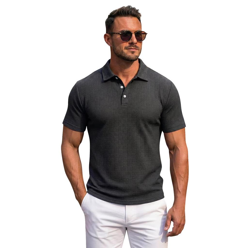 Herrskjorta med enkelknäppning och krage Herrskjorta, avslappnad och bekväm, kortärmad