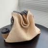Casual Bohemian Straw Shoulder Bag Houndstooth Hollowed Out Weave Tote Bag Handbag Large Capacity Beach Bag Outdoor