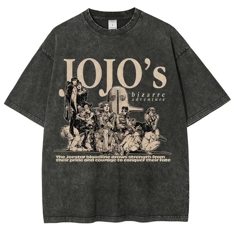 Anime JoJo's Bizarre Adventure Higashikata Josuke Graphic T Shirt Men Women Washed Cotton Tshirts Harajuku Unisex Loose T-shirt