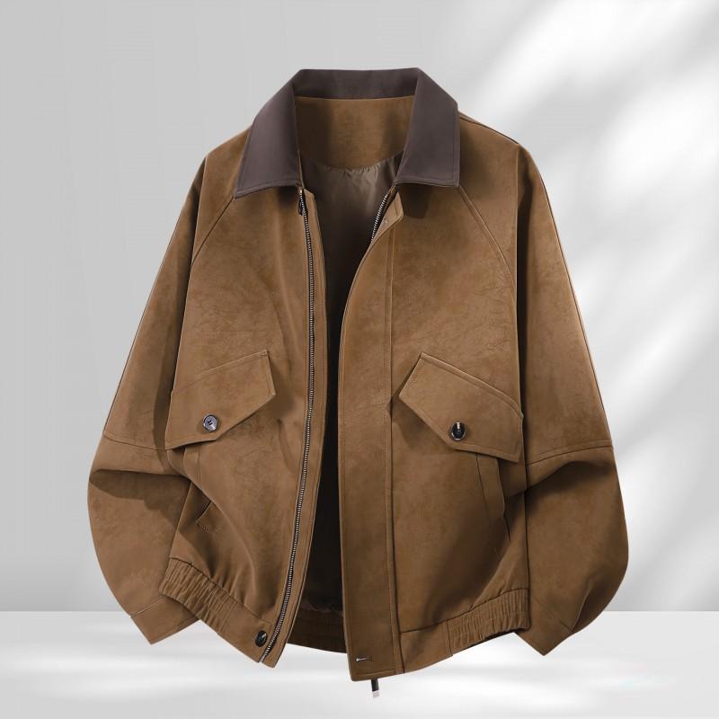 Mens PU Leather Jacket Casual Workwear Style Turn-Down Collar Outerwear Slim Fit Windproof