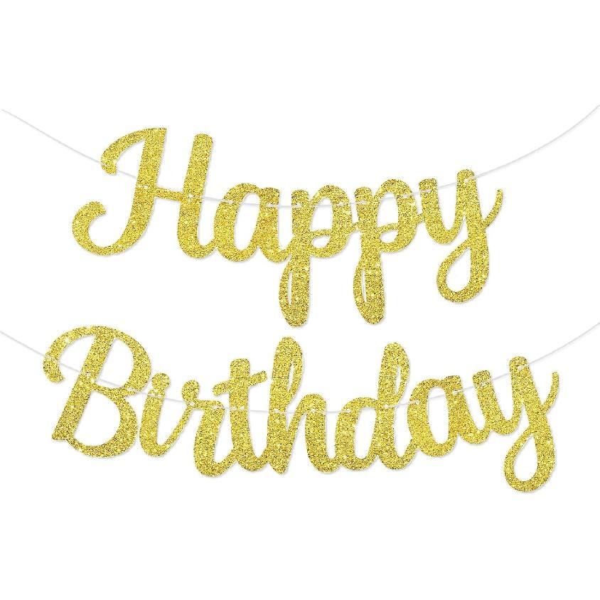 Happy Birthday Banner Pre-strung No DIY Glitter Birthday Party Banner Sign Wall Decor Door Banners for Men Women Boys Girls Party Backdrop