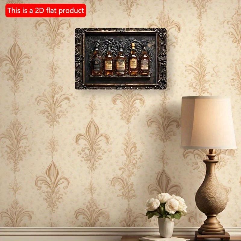 Płaski drewniany znak 2D 30*20cm Dekoracja pokoju 1szt. Drewniana grafika ścienna w stylu vintage z butelką whisky, Drewniany znak, Historyczny wystrój baru i salonu