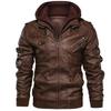 Men's Trendy Hooded PU Leather Jacket - Removable Hat, Plus Size, Casual Motorcycle Outerwear for All Ages