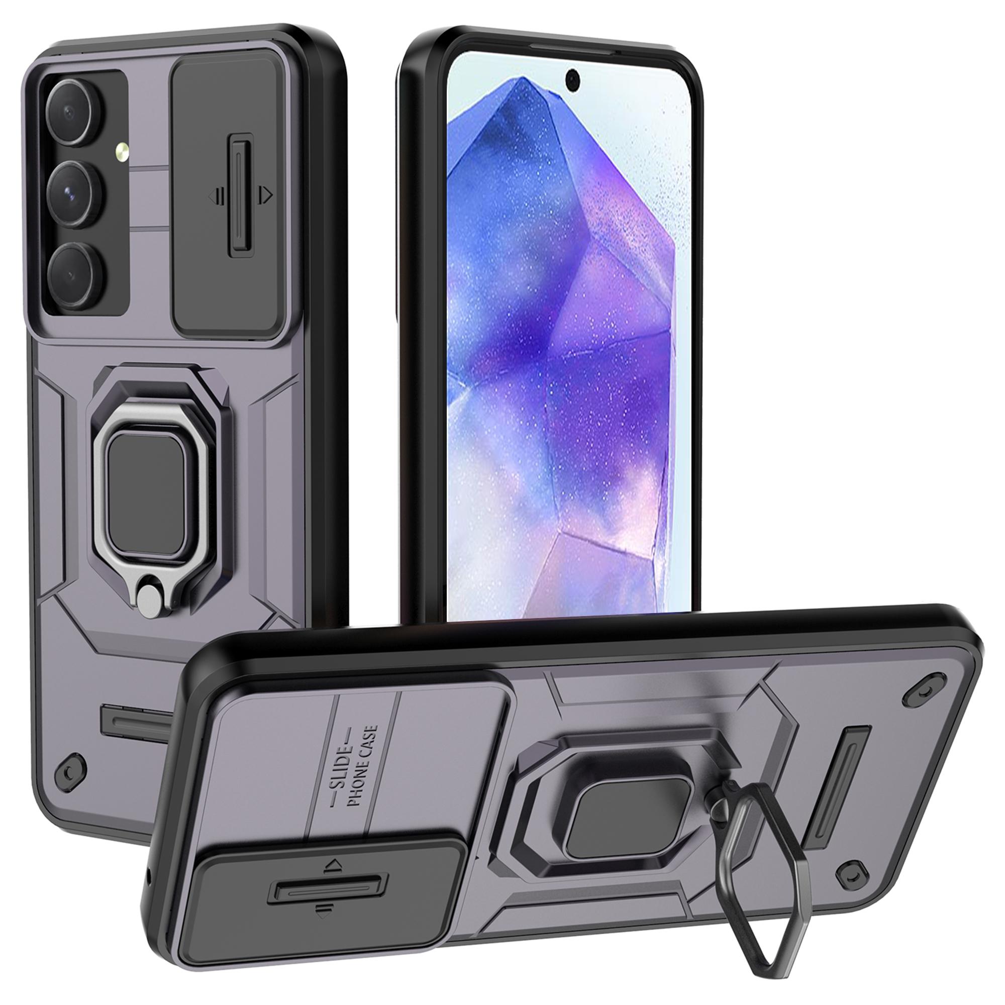 

For Samsung Galaxy A55 5G Case PC+TPU Anti-scratch Phone Protective Cover with Slide Lens Cover Purple