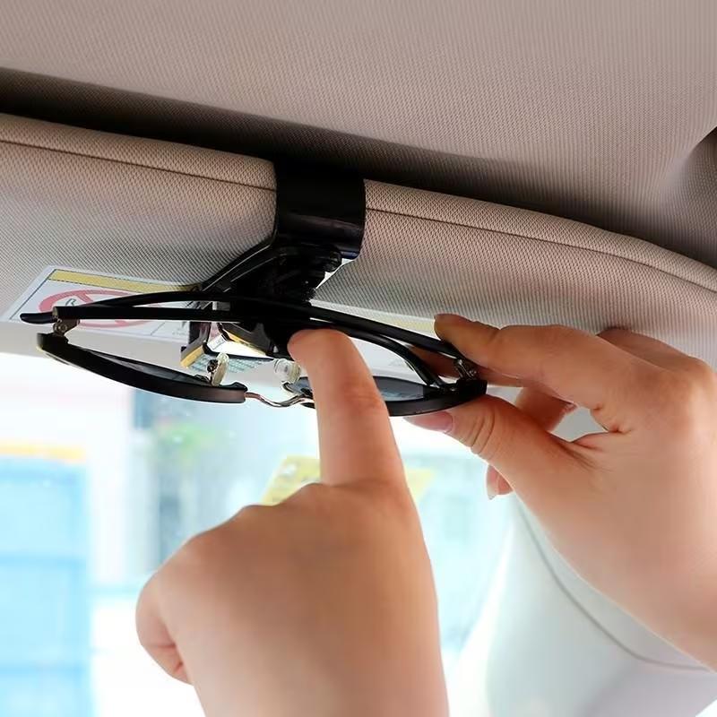 Car Sun Visor Sunglasses Holder Clip Portable Eyeglasses Mount Ticket Card Organizer Auto Interior Accessory