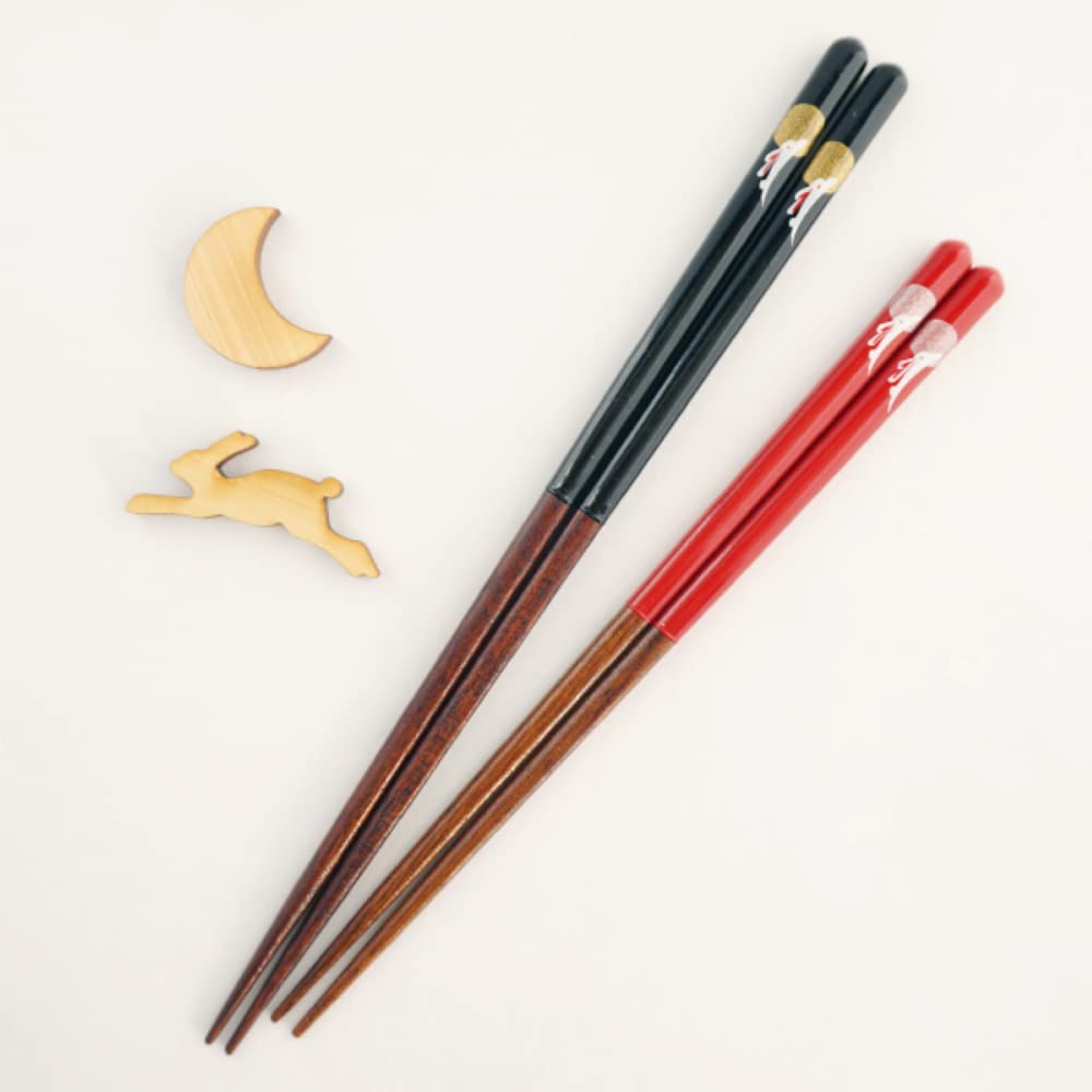 Hyosaemon chopsticks and chopstick rest couple set Happy White Rabbit chopstick rest paulownia (chopstick x2, x2, box) X-821