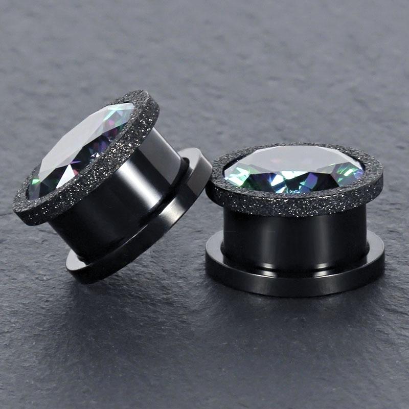 1Pc Allergy free Screwfix Unisex CZ Crystal Ear Tunnel Plugs and