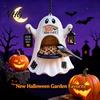 Wild Bird Feeding Station Halloween Ghost Feeder, Outdoor Hanging Big Mouth Backyard Supplies Station, Spooky Resin Statue for Outside Garden